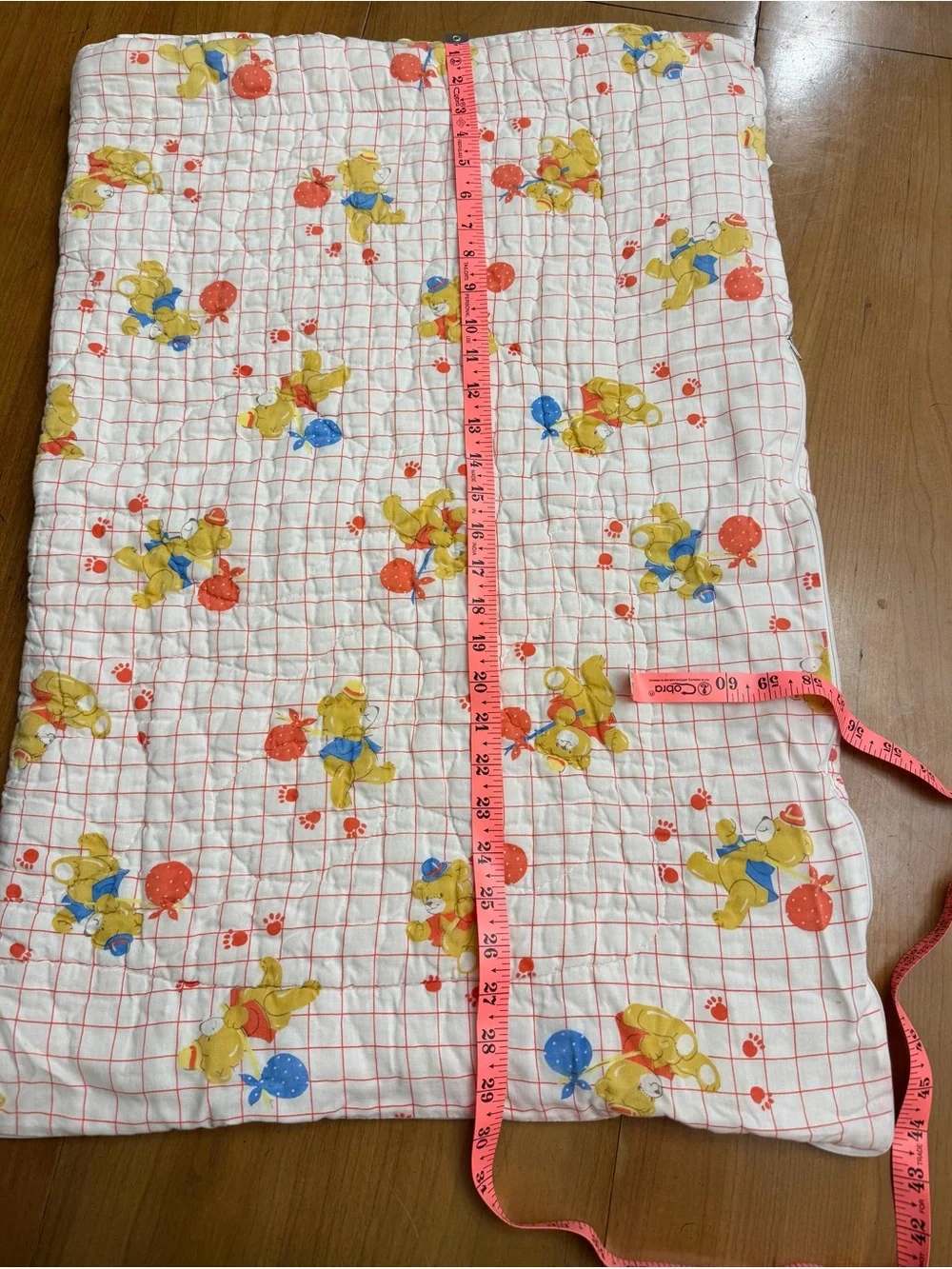 Vintage 1970s Dundee Teddy Bear Grid Flannel Baby Receiving Blanket | OS